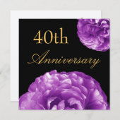 Invitation pour le 40e Anniversaire - Roses VIOLET (Devant / Derrière)