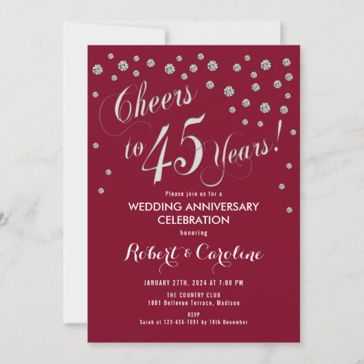 Invitation pour le 45e anniversaire de mariage en  (Devant)