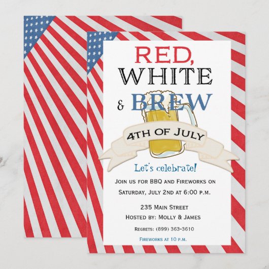 Invitation pour le 4 juillet Red White and Brew (Devant / Derrière)