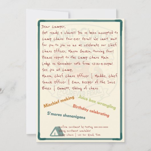 Invitation pour le 4ème anniversaire de Camp Chaos (Devant)