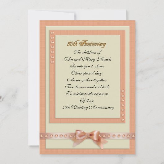 Invitation pour le 50e anniversaire couleurs pêche (Devant)