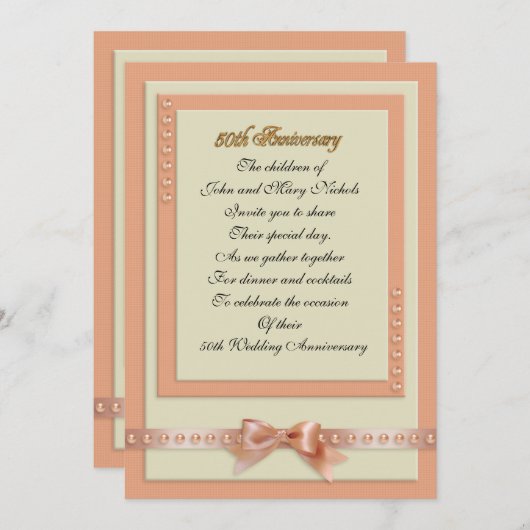 Invitation pour le 50e anniversaire couleurs pêche (Devant / Derrière)