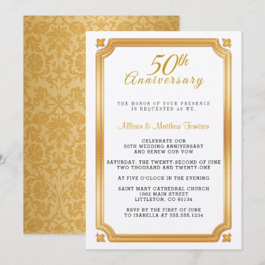 Invitation pour le 50e anniversaire de mariage (Devant / Derrière)