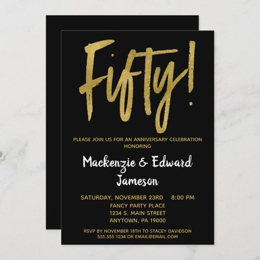 Invitation pour le 50e anniversaire de mariage Bla (Devant / Derrière)