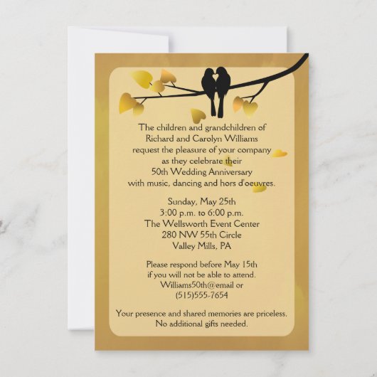 Invitation pour le 50e anniversaire de mariage Lov (Dos)