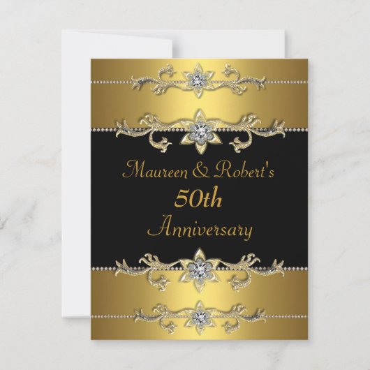 Invitation pour le 50e anniversaire Élégant Noir O (Devant)