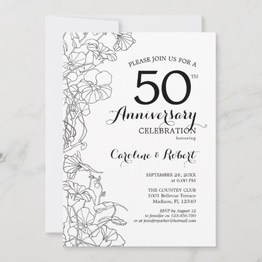 Invitation pour le 50e Anniversaire - Fleurs Noire (Devant)