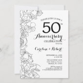 Invitation pour le 50e Anniversaire - Floral Noir (Devant)