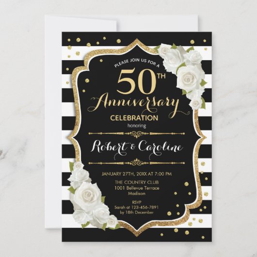 Invitation pour le 50e Anniversaire - Noir Or (Devant)