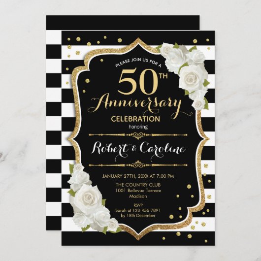 Invitation pour le 50e Anniversaire - Noir Or (Devant / Derrière)