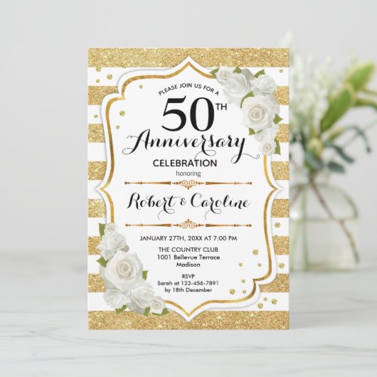 Invitation pour le 50e Anniversaire - Roses blanch (Debout devant)