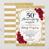 Invitation pour le 50e Anniversaire - Roses blanch (Devant / Derrière)