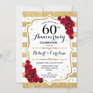 Invitation pour le 60e Anniversaire - Roses blanch
