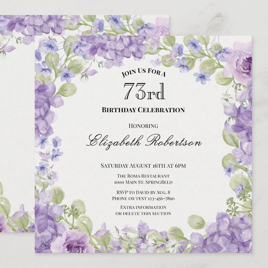 Invitation pour le 73e anniversaire Élégante Fleur