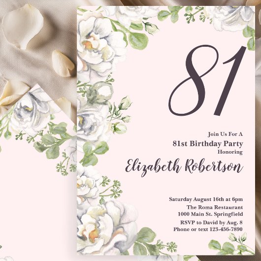 Invitation pour le 81e anniversaire Fleurs roses p