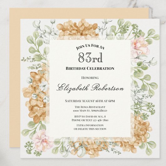 Invitation pour le 83e anniversaire dans des coule