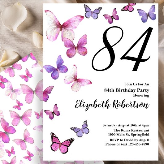 Invitation pour le 84e anniversaire avec papillon 