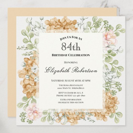 Invitation pour le 84e anniversaire dans des coule