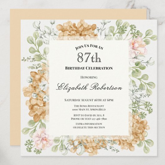 Invitation pour le 87e anniversaire dans des coule