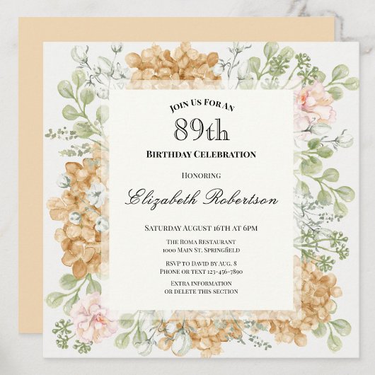 Invitation pour le 89e anniversaire dans des coule