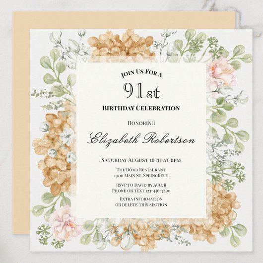 Invitation pour le 91e anniversaire dans des coule