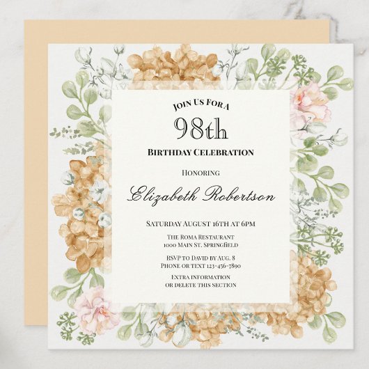 Invitation pour le 98e anniversaire dans des coule