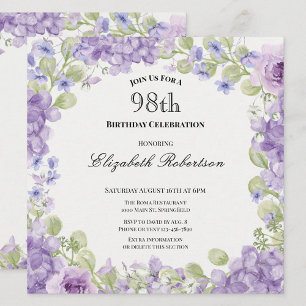 Invitation pour le 98e anniversaire Élégante Fleur