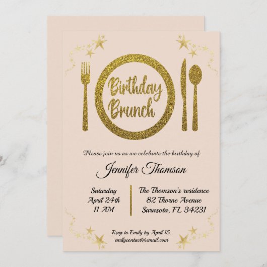 Invitation pour le brunch d'anniversaire (Devant / Derrière)