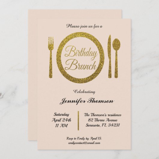 Invitation pour le brunch d'anniversaire (Devant / Derrière)
