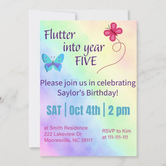invitation pour le cinquième anniversaire avec pap (Devant)