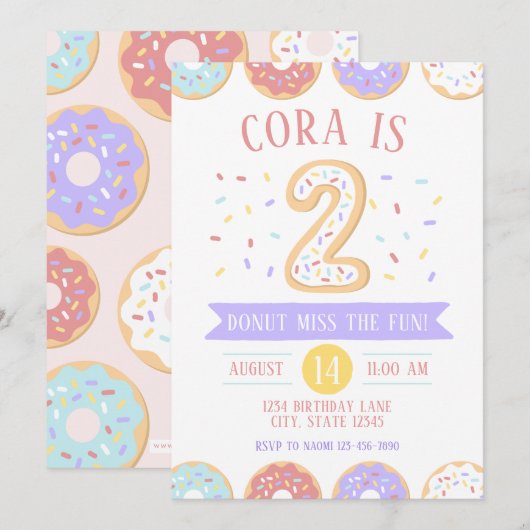 Invitation pour le deuxième anniversaire Donut (Devant / Derrière)