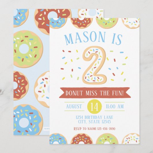Invitation pour le deuxième anniversaire Donut (Devant / Derrière)