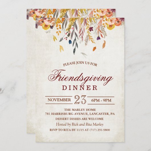 Invitation pour le dîner de Friendsgiving aux feui (Devant / Derrière)