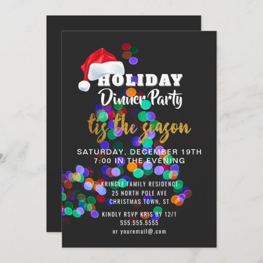 Invitation pour le dîner de Noël Tree Lights (Devant / Derrière)