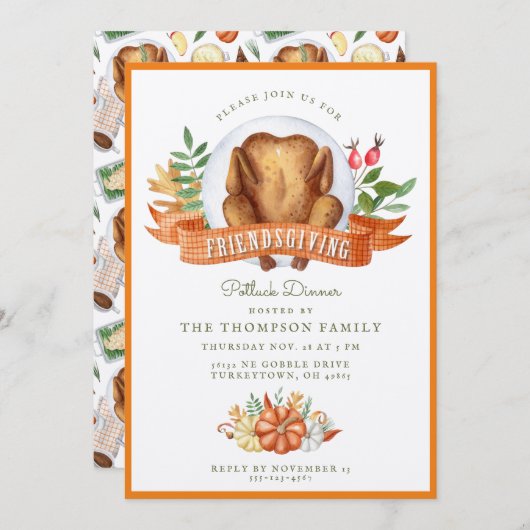 Invitation pour le dîner de Potluck de l'Ami (Devant / Derrière)