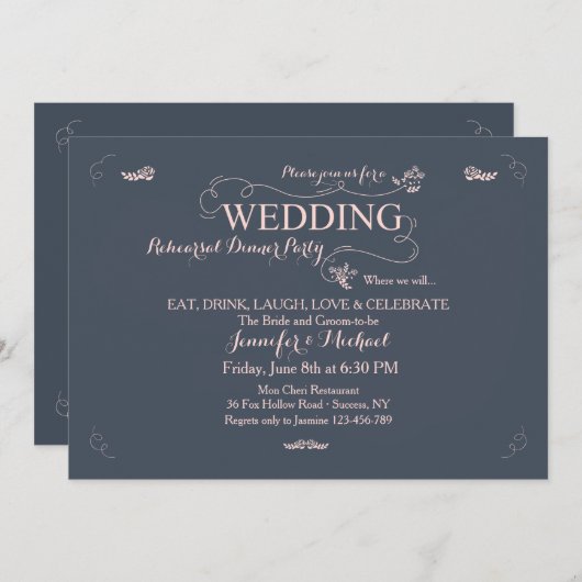 Invitation pour le dîner de répétition Mariage (Devant / Derrière)
