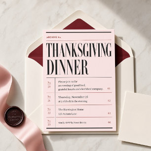 Invitation pour le dîner de Thanksgiving aux archi
