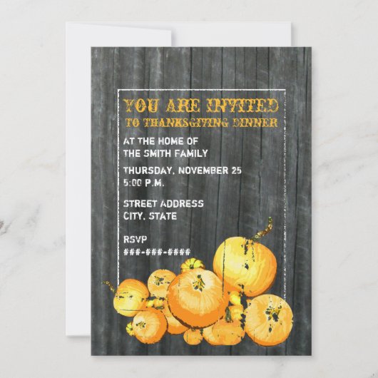 Invitation pour le dîner de Thanksgiving - Citroui (Devant)