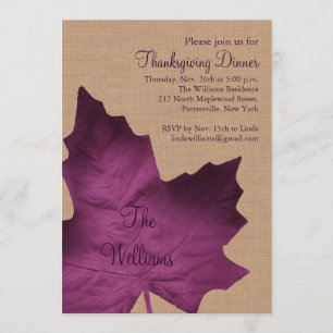 Invitation pour le dîner de Thanksgiving de Burlap