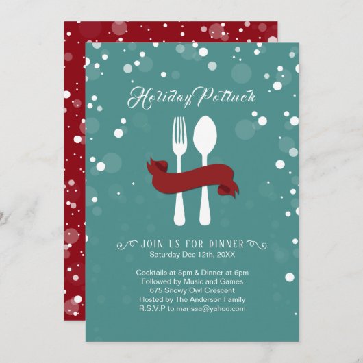 Invitation pour le dîner de vacances Potluck (Devant / Derrière)