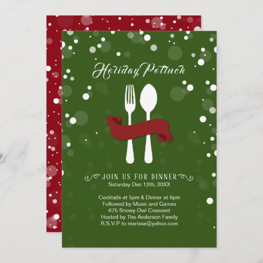 Invitation pour le dîner de vacances Potluck (Devant / Derrière)