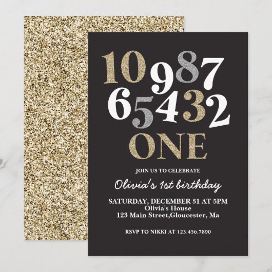 Invitation pour le premier anniversaire avec compt (Devant / Derrière)