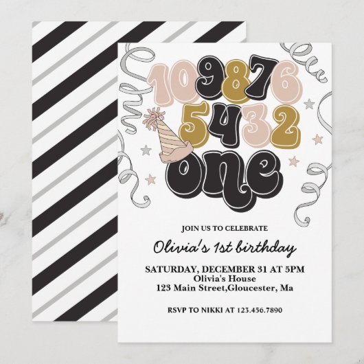Invitation pour le premier anniversaire avec compt (Devant / Derrière)
