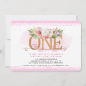 Invitation pour le premier anniversaire avec fleur (Devant)