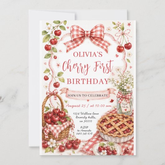 Invitation pour le premier anniversaire Cherry Swe (Devant)