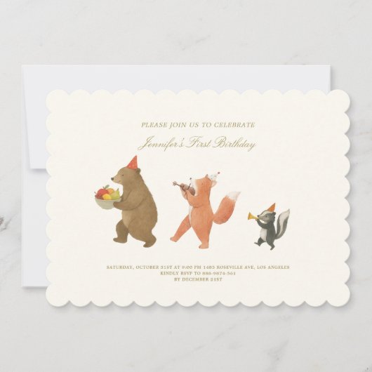 Invitation pour le premier anniversaire d'animaux (Devant)
