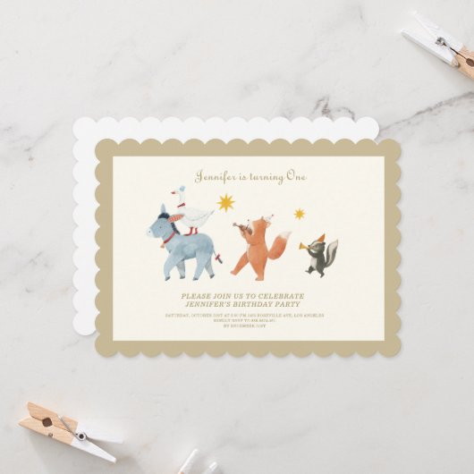 Invitation pour le premier anniversaire d'animaux (Devant/Arrière en situation)