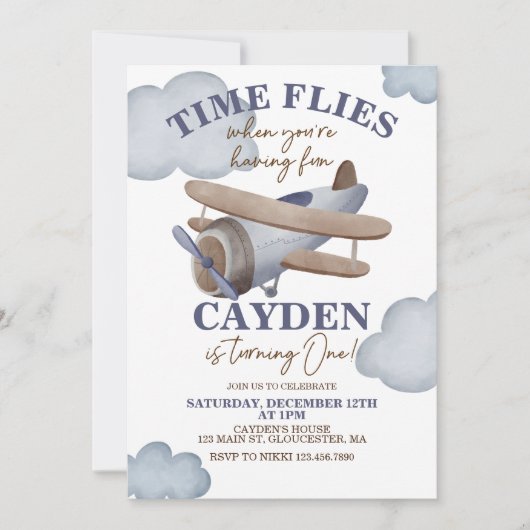 Invitation pour le premier anniversaire d'avion Le (Devant)