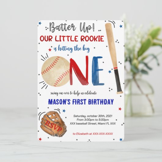 Invitation pour le premier anniversaire de basebal (Debout devant)