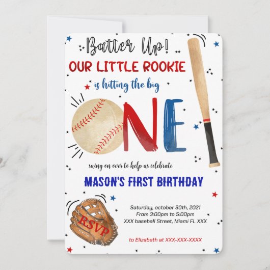 Invitation pour le premier anniversaire de basebal (Devant)
